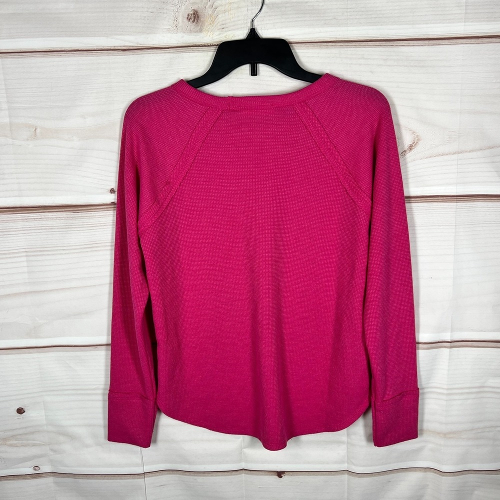 Zenana Top Womens Medium Pink Waffle Knit T-Shirt Long Sleeve Round Neck Solid - Picture 8 of 9